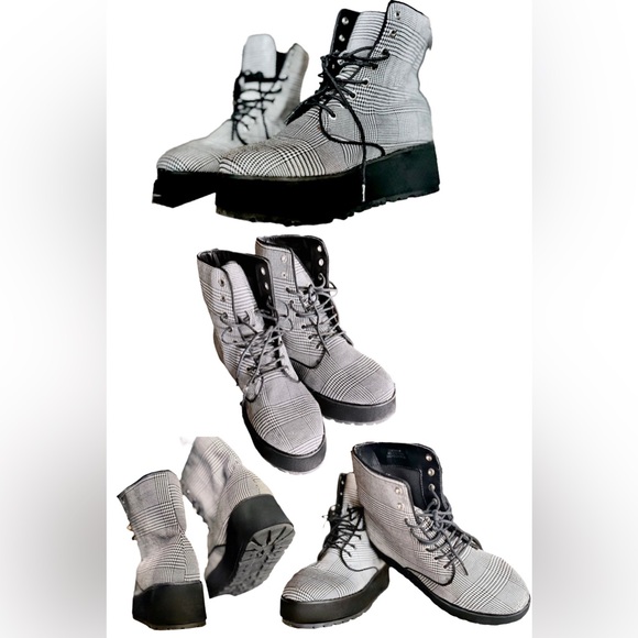 Vintage Plaid Platform Lace-Up Boots | Size 8 | Y2K Patchwork Style - Picture 12 of 14